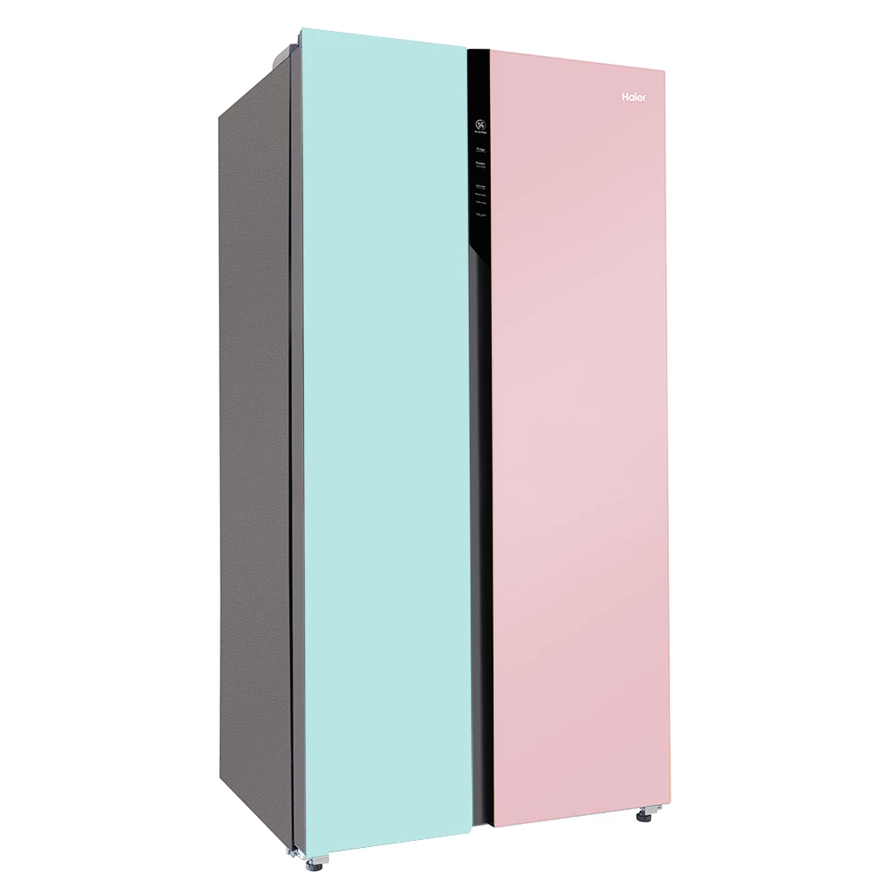 Haier Vogue Series 602L , Peach Nyanza Glass Finish 2 Door Side by side Convertible Refrigerator HRS-682PNG